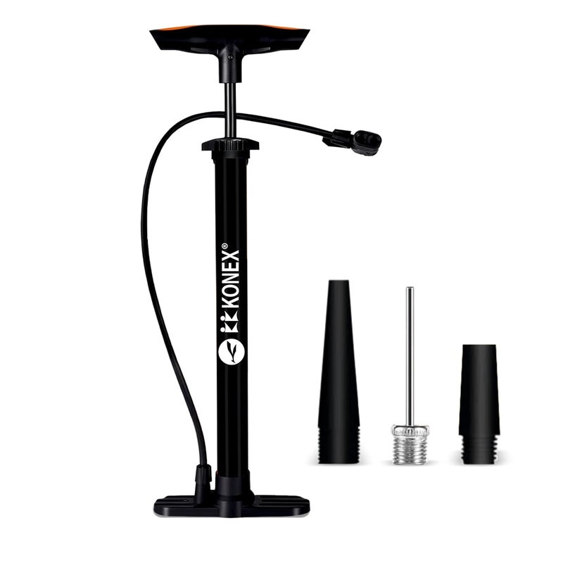 KONEX Portable Air Pump with Needle & Dual Valve | Ergonomic Grip with Sturdy Base | Ideal for Inflating Cycle Tyres, Sports Balls, Swimming Rings, Balloons (Black) - Image 1